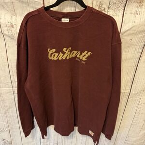 Carhartt Red Maroon Thermal Waffle Knit Spellout Long Sleeve Shirt Men's 2XL